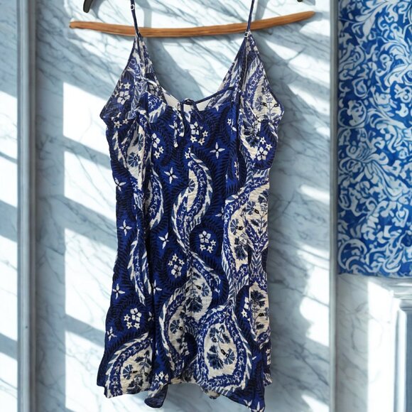 Bohemian Blue Printed Mini Dress 💙 Spaghetti Straps, Vacation Ready - Picture 1 of 6